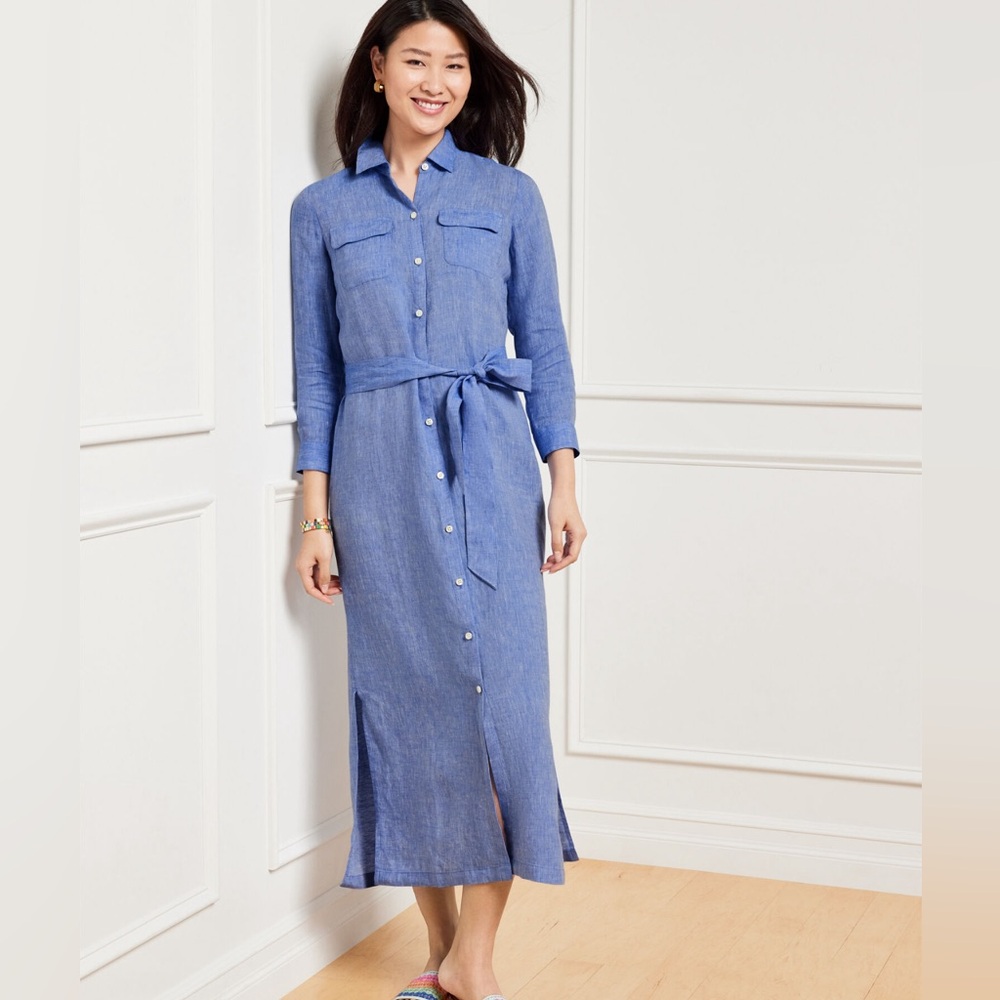 New! LINEN FIT & FLARE Midi shirt dress.